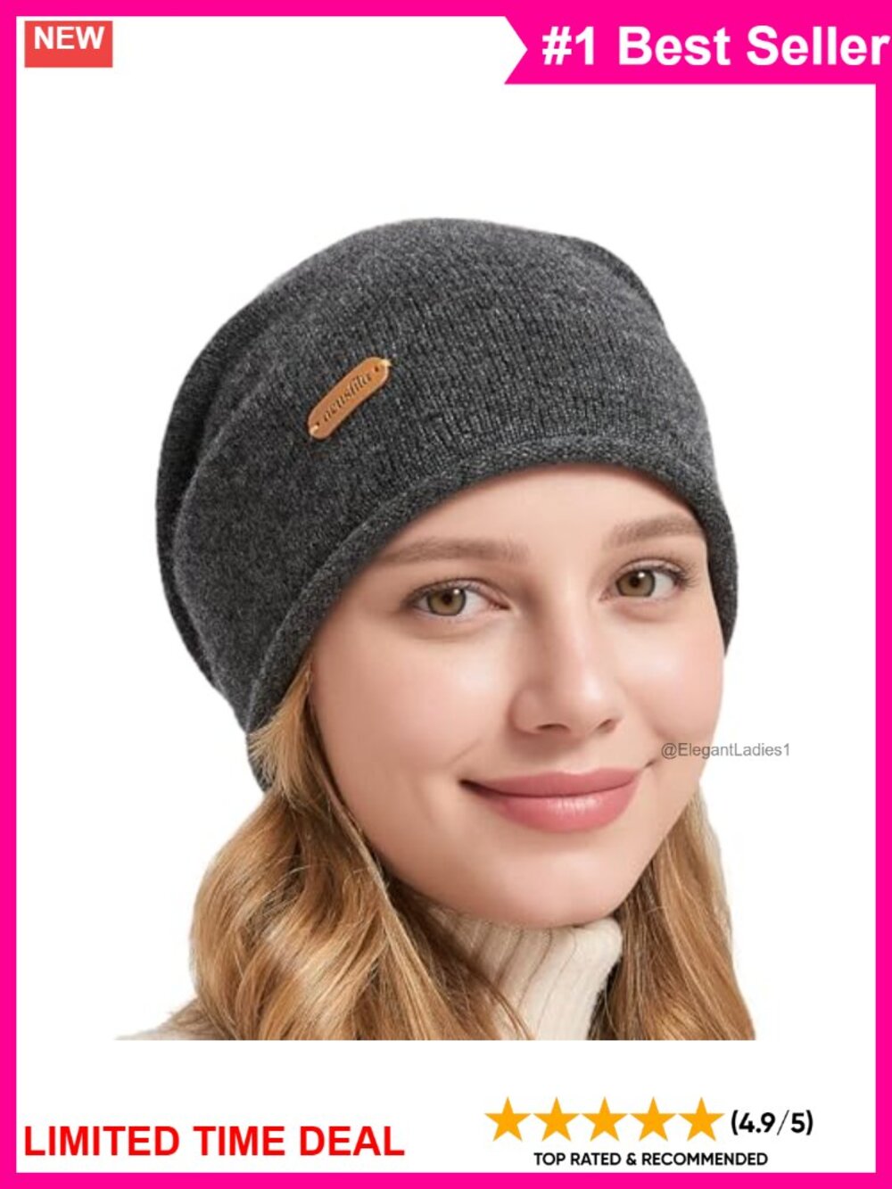 100% Merino Wool Slouchy Beanie Knit Winter Skull Cap Warm Hat